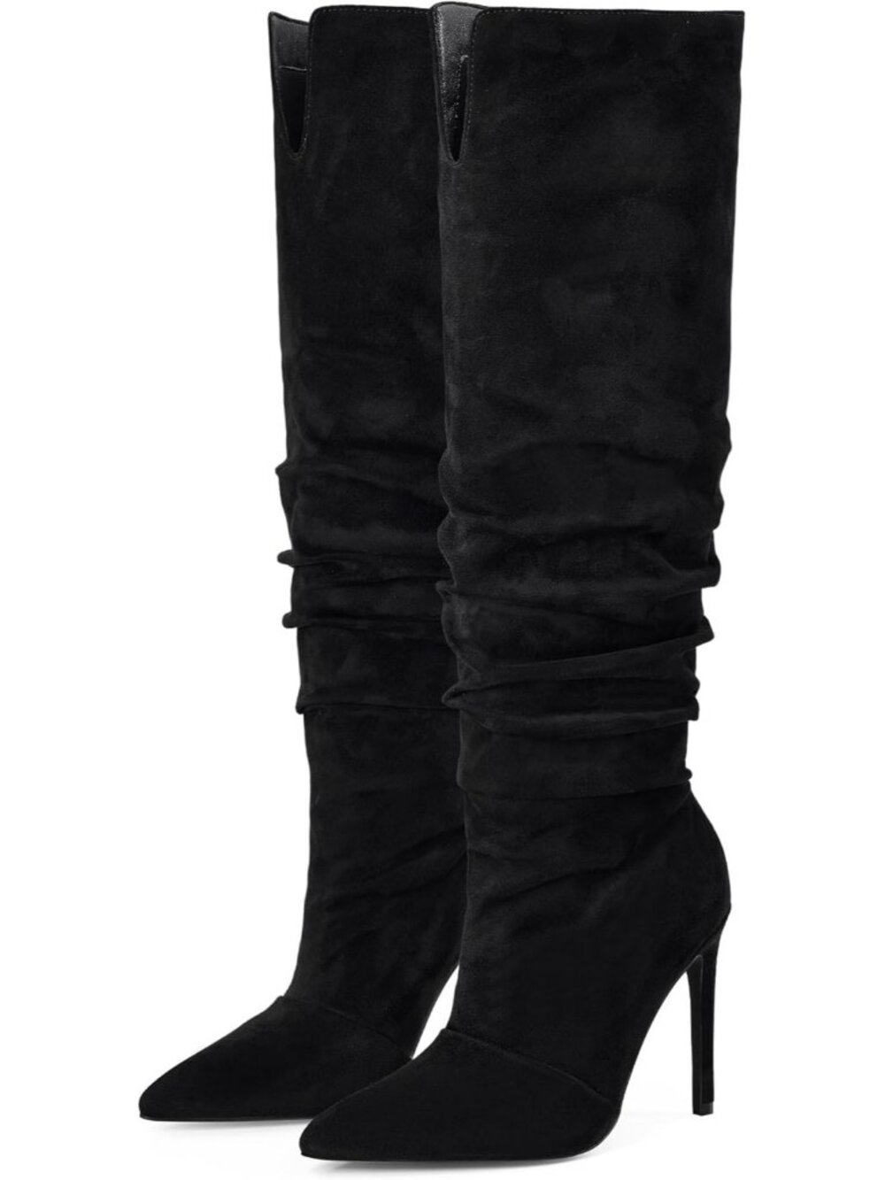 Women's Heeled Boot Pointed Toe Shoes Stiletto Heels Slip On Black Suede